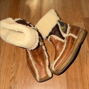 Fendi Brown and Cream Shearling Boots